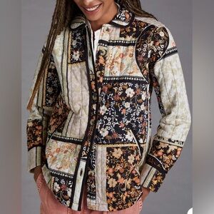 Anthropologie Quilted Patchwork Floral Button-Down Shirt Jacket/Shacket Size XS